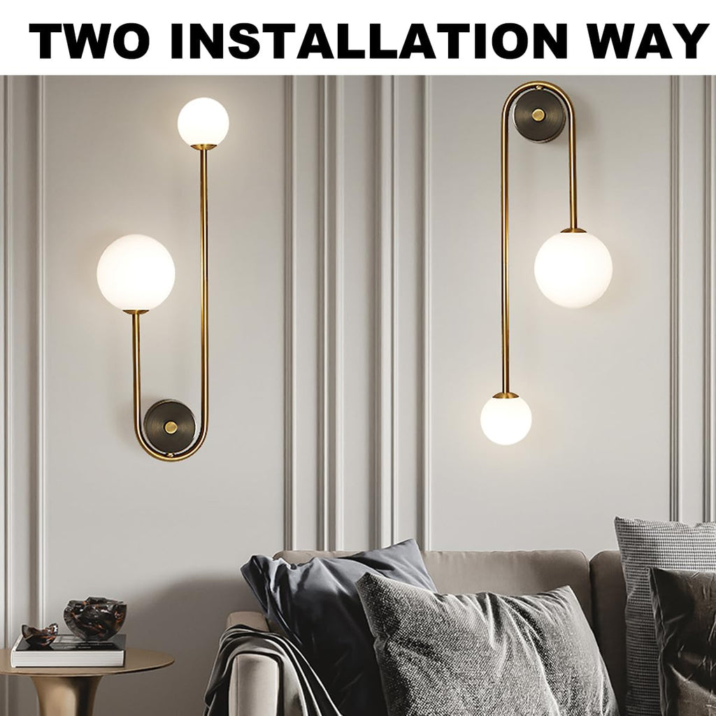 Modern Gold Wall Sconce Mid Century Gold Wall Lamp U-Shape Linear Wall Light with Milk Glass Shade Wall Lamp