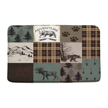 Rustic Cabin Lodge Bath Mat, Bear Deer Wildlife, 29.5X17.7 Inch