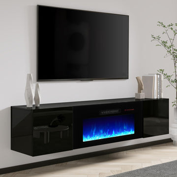 68" Floating TV Stand with 36" Electric Fireplace & LED Lights