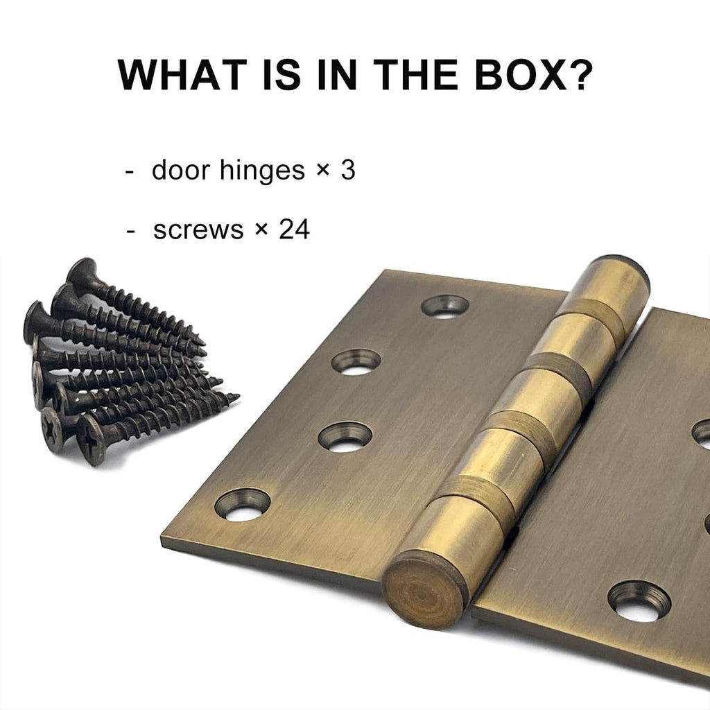 3 Pack Stainless Steel 4'' Door Hinges for Exterior & Interior Doors, 4in x 4in Heavy-Duty Ball Bearing Door Hinges
