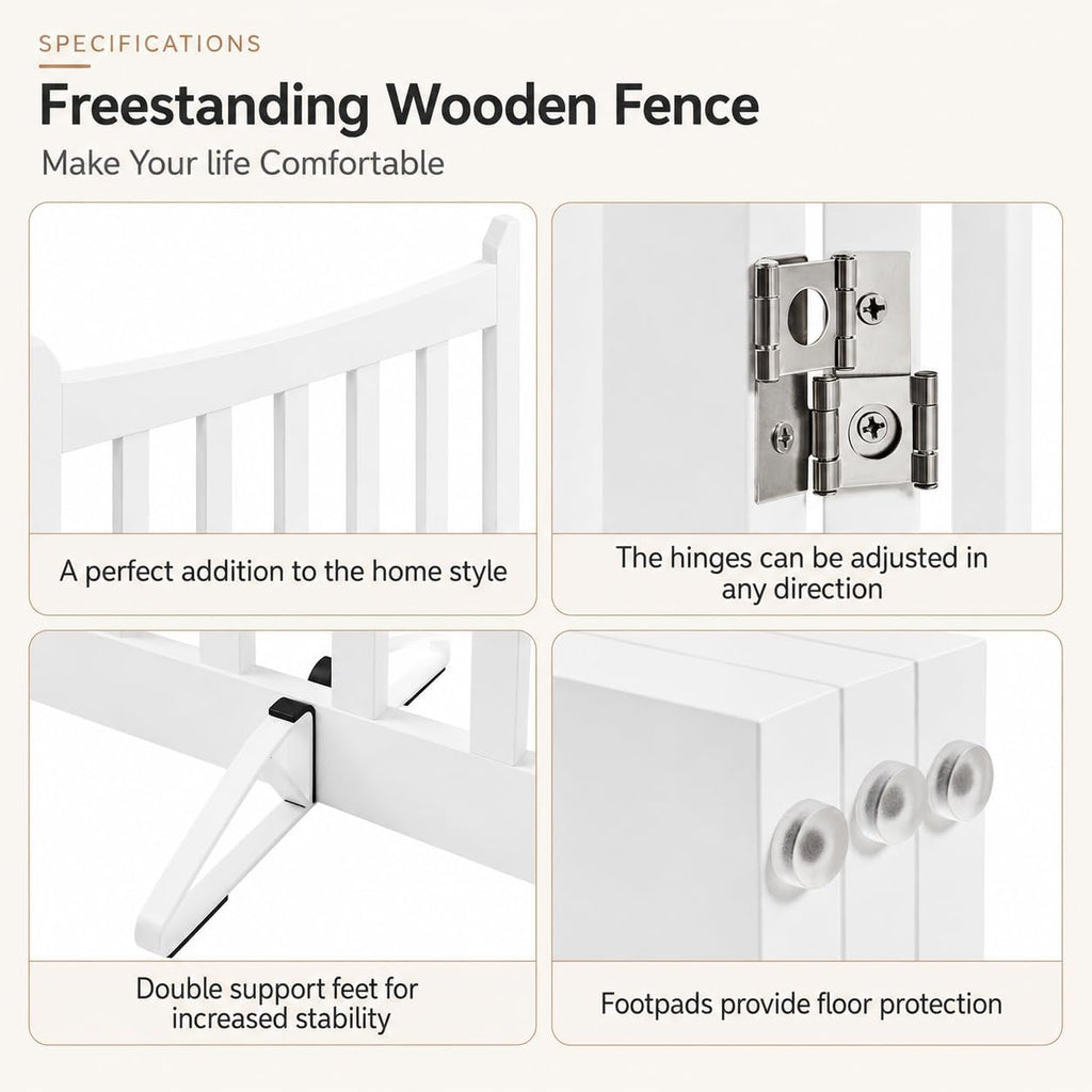 Freestanding Wooden Dog Gate, 3-Panel 36in H Foldable Pet Barrier