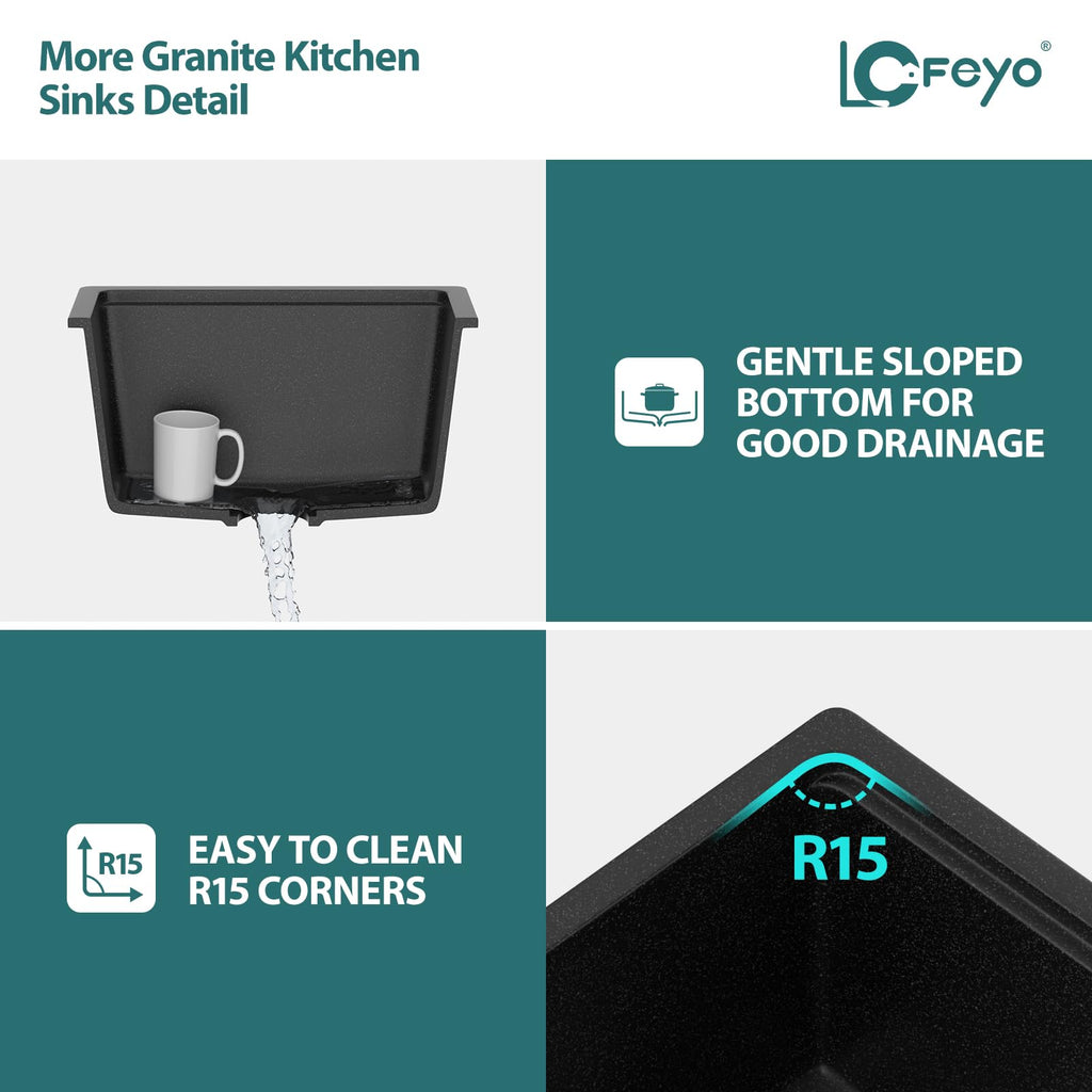 21x18 Inch Black Undermount Granite Composite Bar Sink, Small Quartz Workstation Sink with Ledge, Deep Single Bowl
