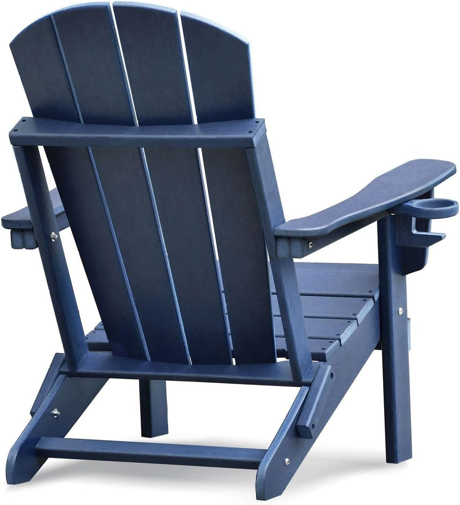 Folding Adirondack Chair Weather Resistant, Outdoor HDPE Lawn Chair - Blue/Grey