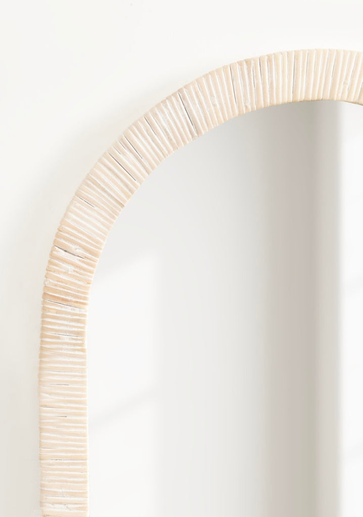 Rahfy Boho Arched Rattan Mirror; 20 x 30; White; Decorative Arch Wall Mirror with Authentic Rattan Frame for Vanity