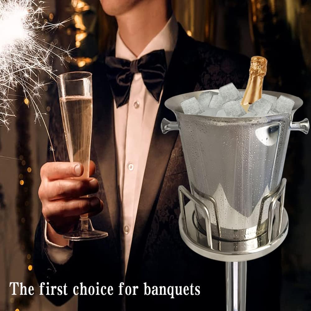 Ice Bucket with Stand 201 Stainless Steel Standing Ice Bucket Ice Cube Container, Wine Bucket on Stand Silver