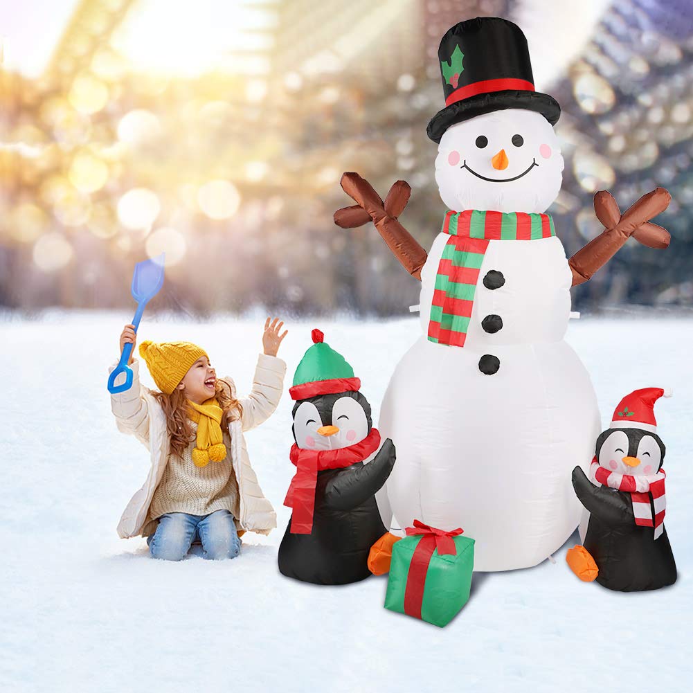 6ft Christmas Inflatables Outdoor Decorations, Blow Up Snowman Penguins Inflatable with Rotating LED Lights for