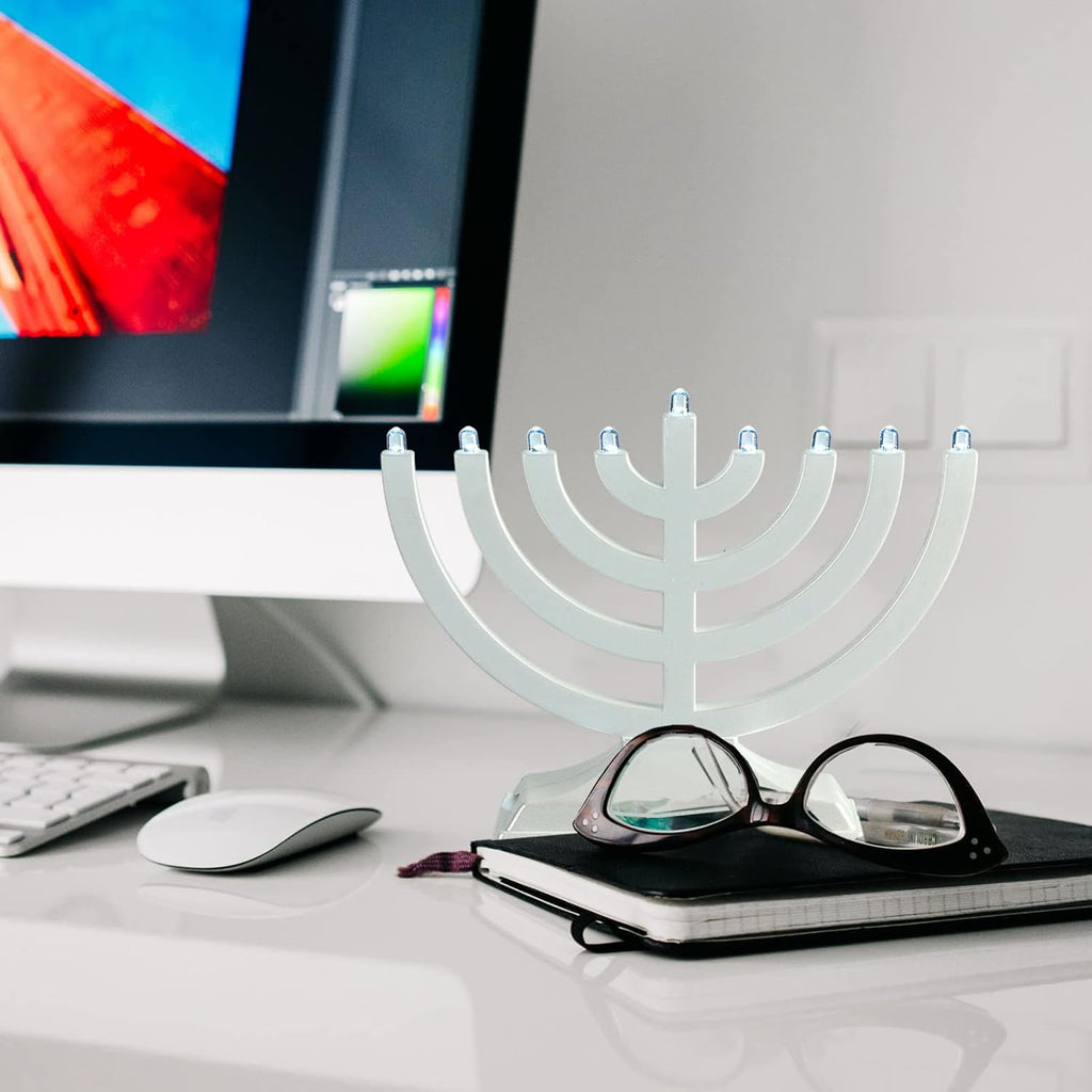 Go Mini Pearl White Electric - Chanukah Jewish Holiday Party Favors Decorations Judaica Festival of Lights Modern - Set of 5