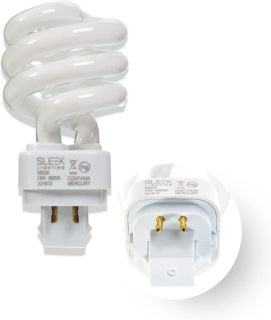 13 Watt T3 Spiral CFL 4 Pin G24Q-1 Base Light Bulb 3500K 800lm - Compact Fluorescent -Neutral White Light 4pack