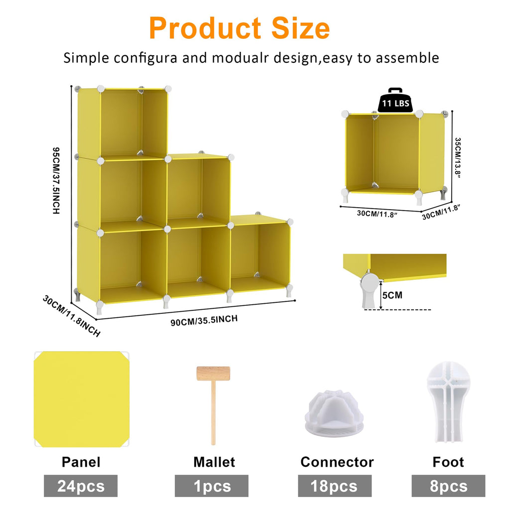 Cube Storage Organizer, 6 Cube Closet Storage Shelves, Yellow