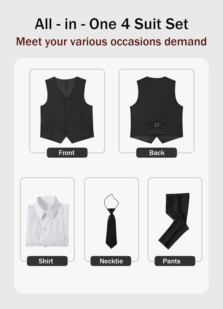 Boys Formal Suits Slim Fit Vest Pant Set for Kids Wedding Tuxedo