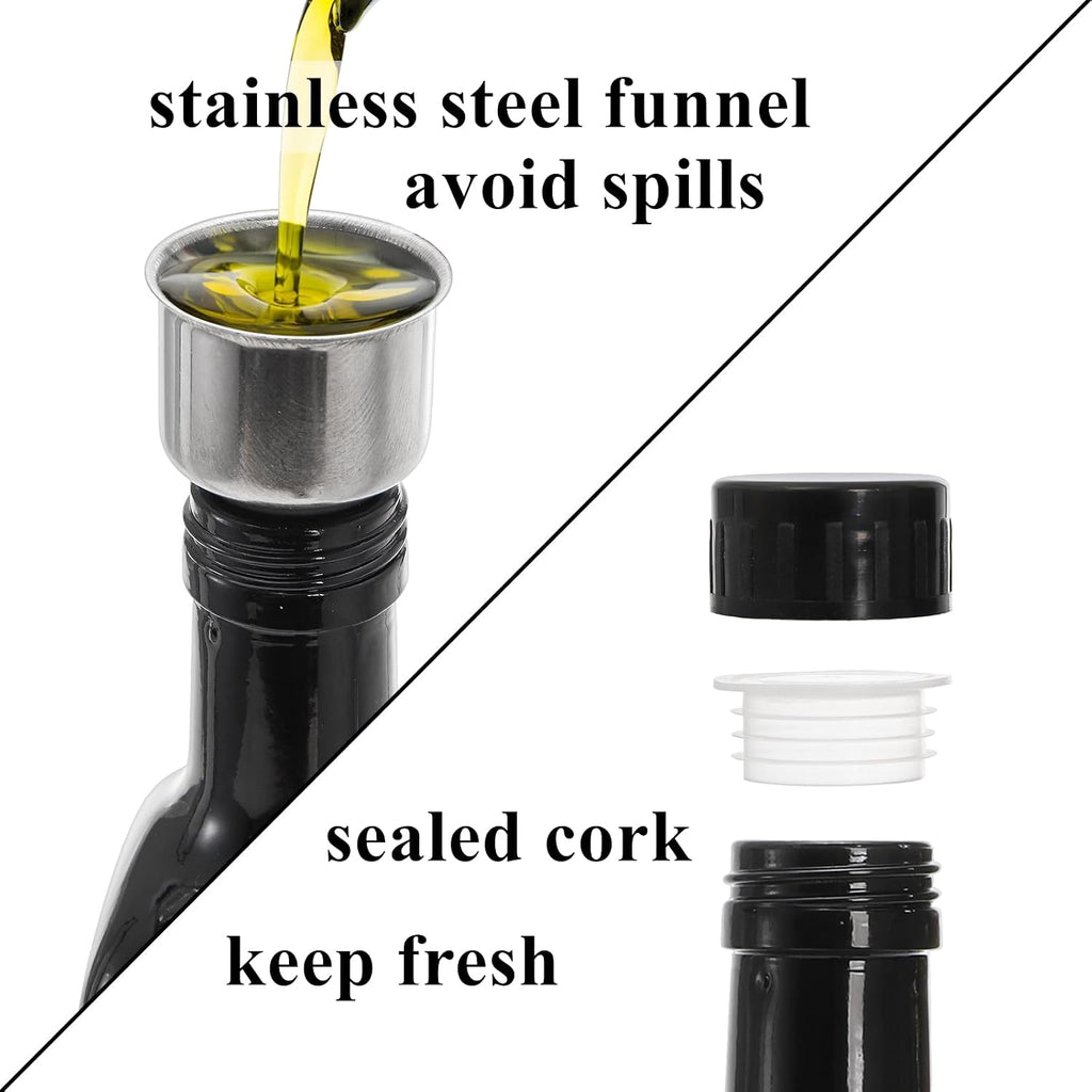 Oil and Vinegar Dispenser Set with Caddy Holder, 17oz Black & White Olive Oil Dispenser Bottle, Cute Modern - Set of 2