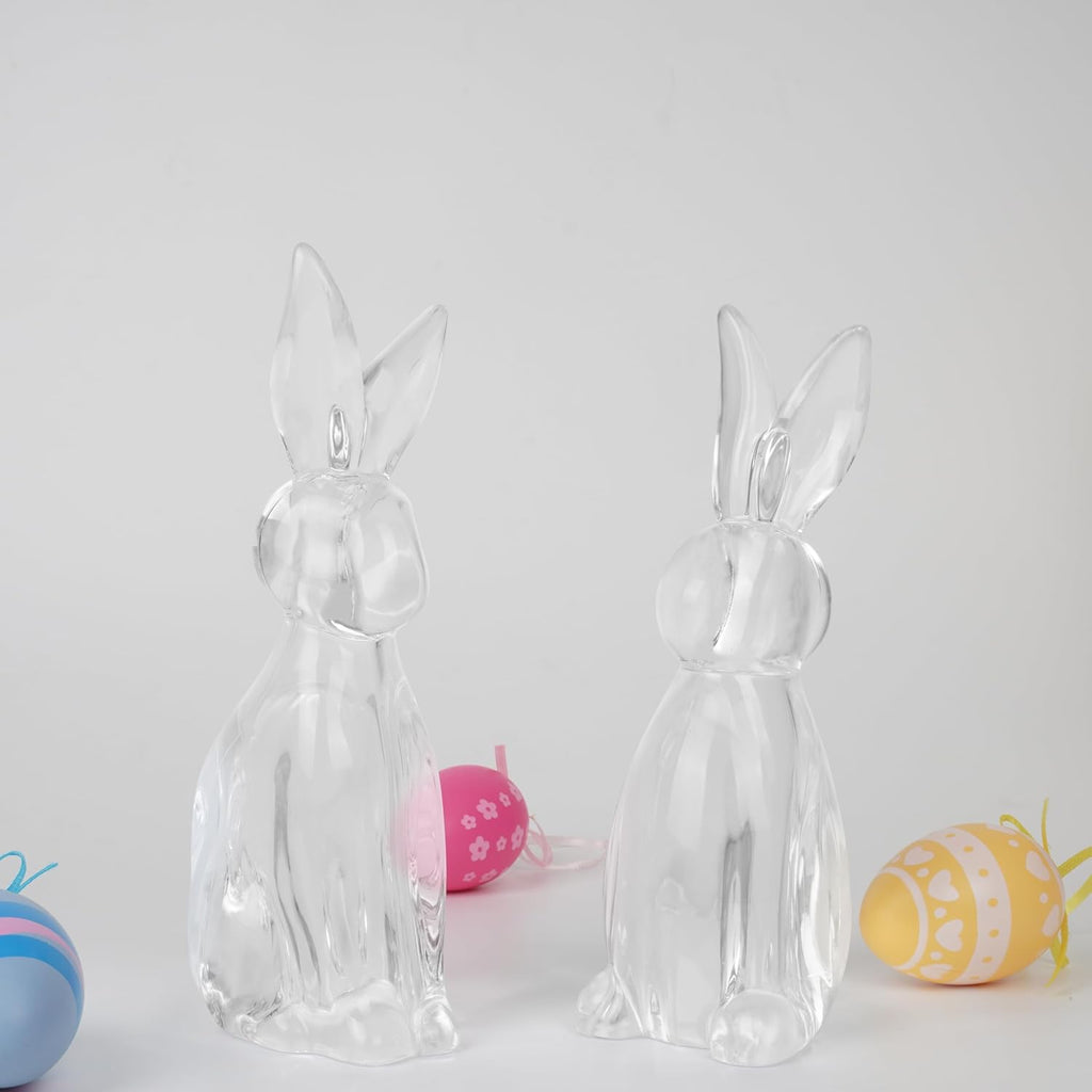 Easter Rabbit Statues, Elegant Bunny Figurines for Easter Decorations, Clear Rabbits Figurines Decor Table - Set of 2