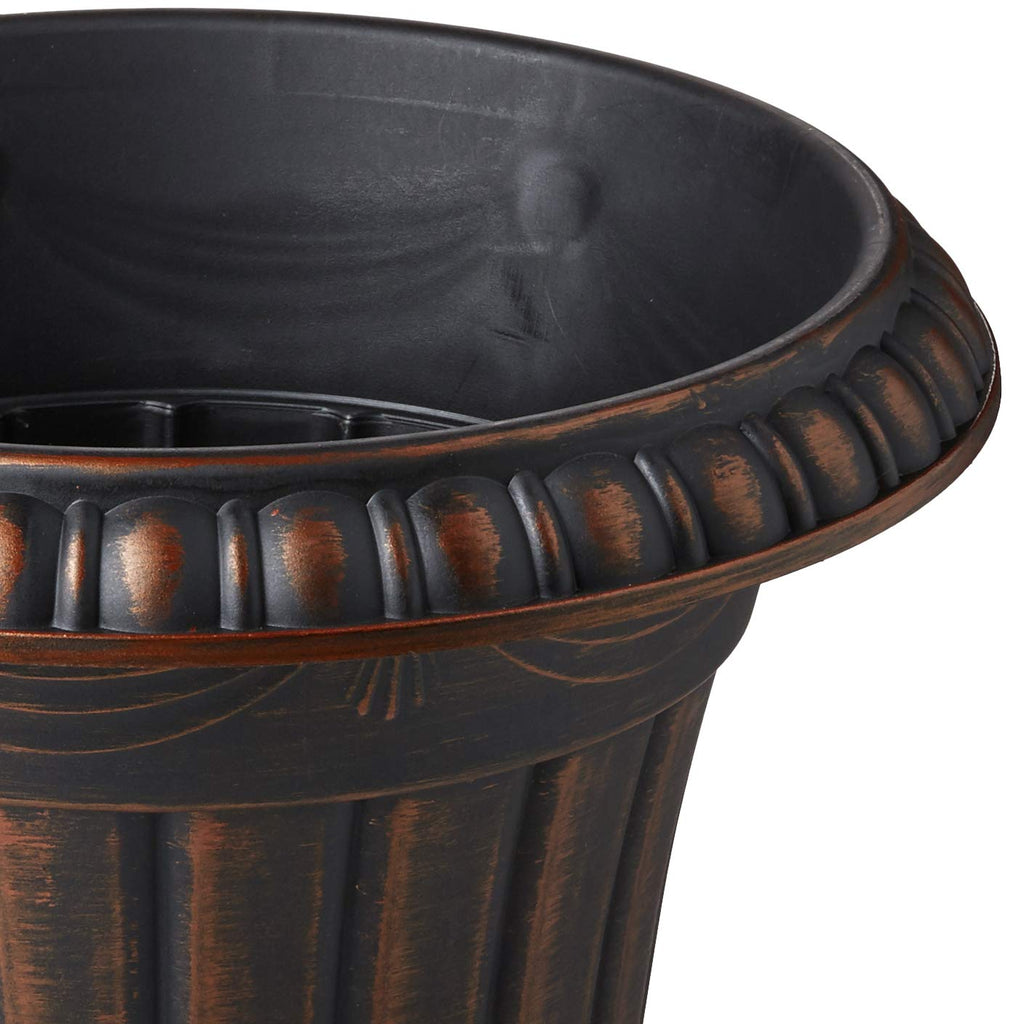 Large 16x18" Classic Traditional Plastic Urn Planter, Indoor/Outdoor Garden Plant Pot Garden Décor, Brushed Copper