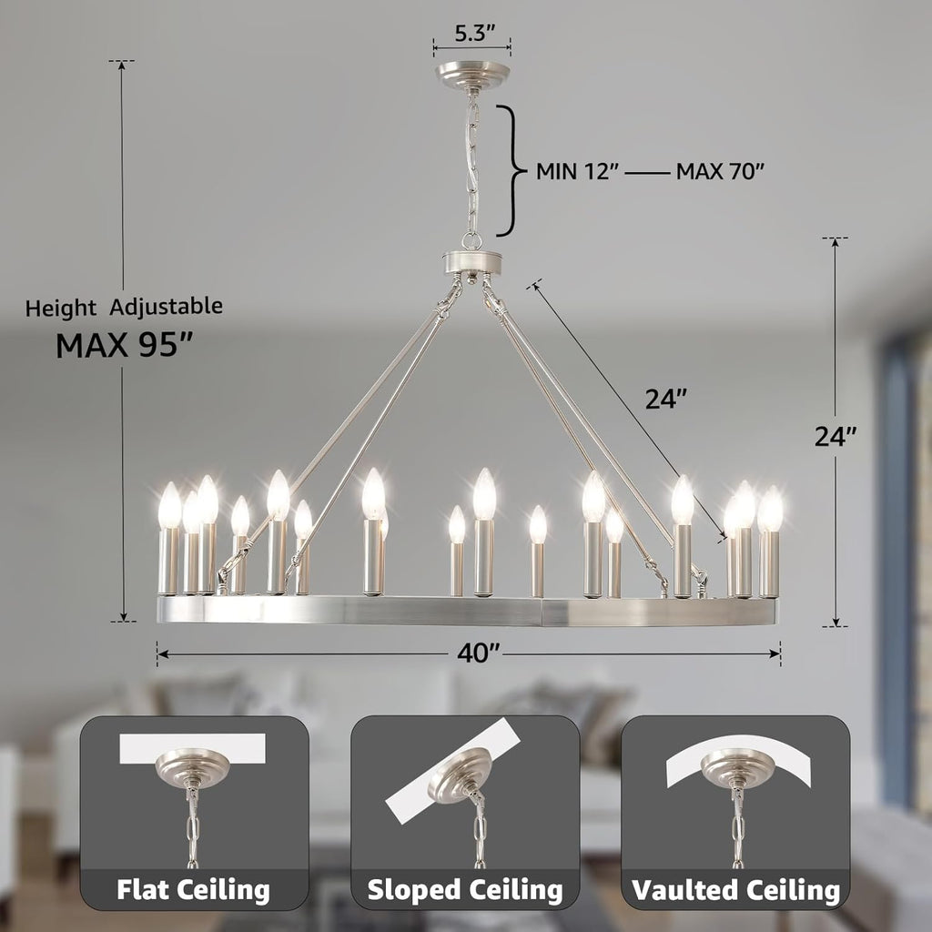 Inspired Camino Style Chandelier - Silver Wagon Wheel Chandelier 40", Farmhouse Brushed Nickel Chandelier for Dining Room 20-Light, Modern Round Living Room Chandeliers Light Fixture for Foyer, Entryway, E12 A105-B0DHVBHHXP