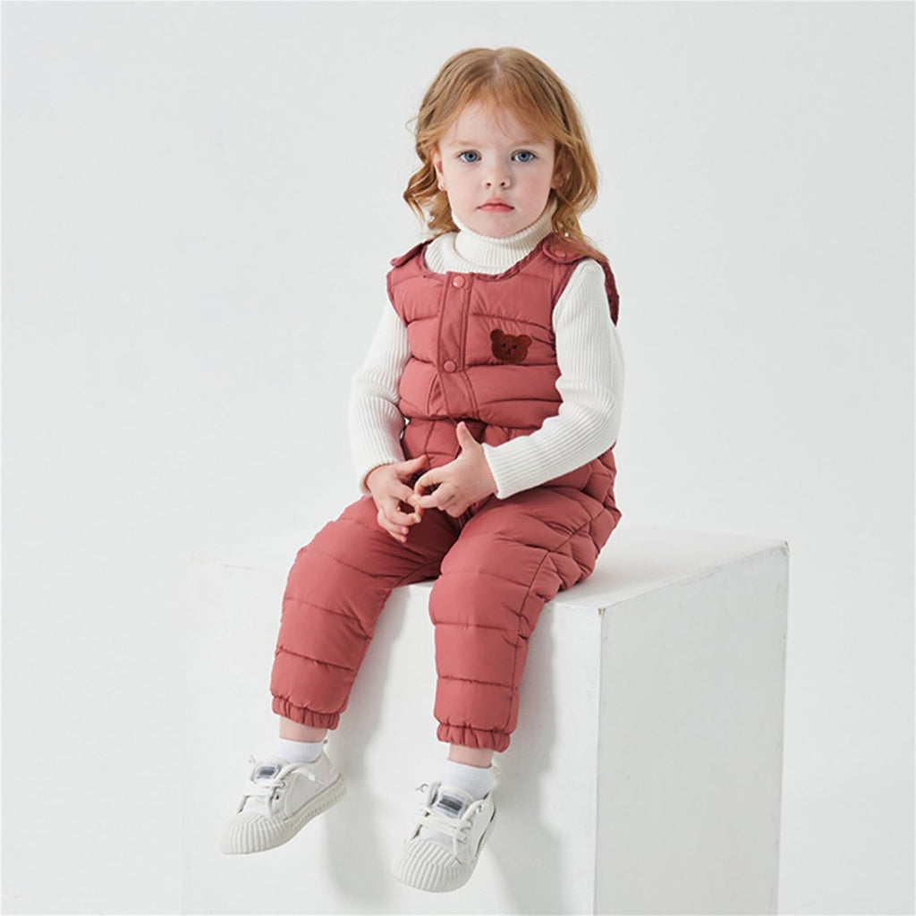 Boys Girls Snow Pants Kids Snowsuit Puffer Winter Warm Snowsuit Zip Up Quilted Down Overalls Windproof Ski Outfits