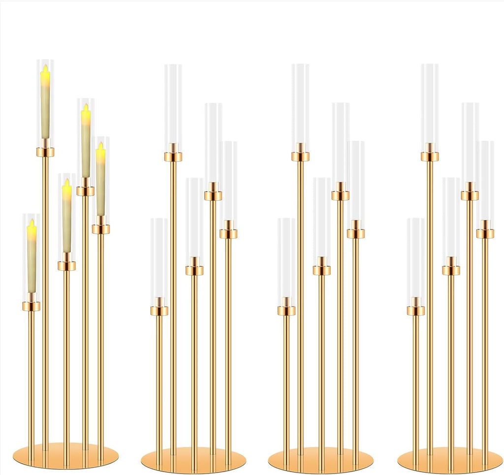 4 Sets Candelabra Centerpieces for Tables,42'' Tall 5 Arms Candlesticks Holder with Lampshade,Wedding Centerpieces