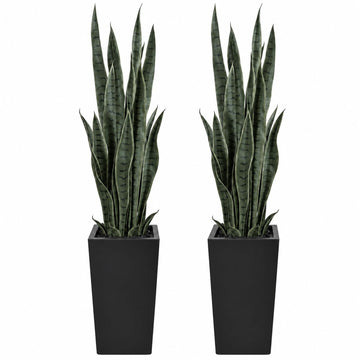 2Pack 4FT Artificial Snake Plant with Tall Planter, 24 PVC Lifelike Leaves, 35in Faux Sansevieria for Indoor Home &