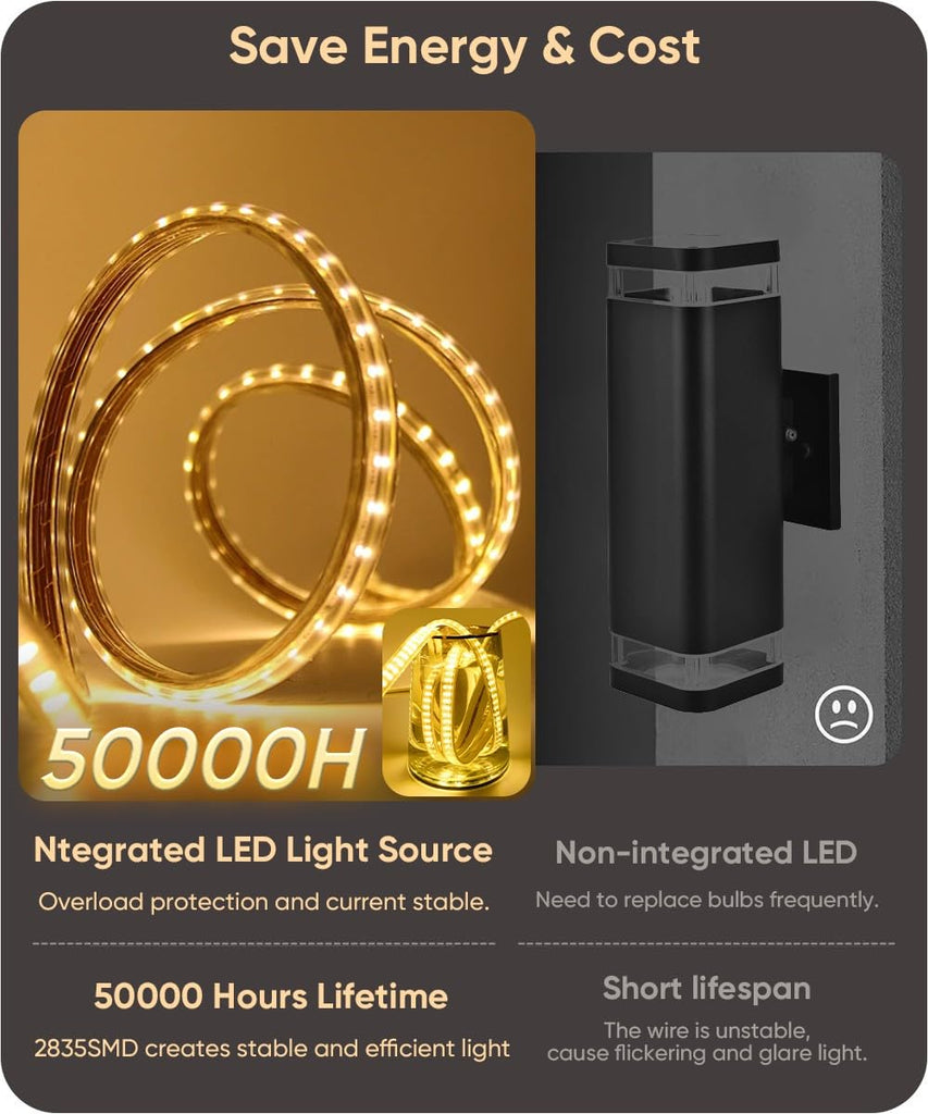 47.2" LED Outdoor Wall Light, Modern Black Exterior Lighting Fixture