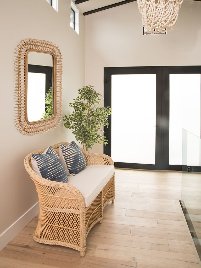Rattan Coiled Rectangular Wall Mirror, Farmhouse Decor, Natural Brown