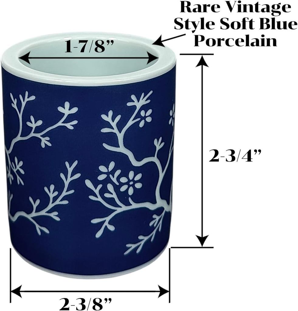 Chinoiserie Long Match Holder with Striker - Tall Design for 3", 4", 5" Matches - Rare Vintage Style Soft Blue