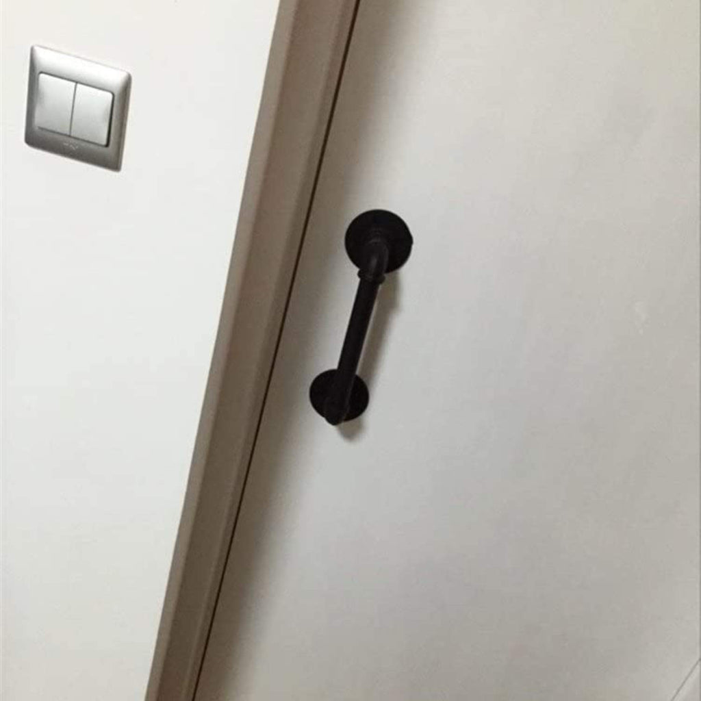 Set of 2 Industrial Pipe Door Pull Handle, Grab Bar, Towel Bar, Antique Rustic Cast Iron Handrail - Matte Black, 12