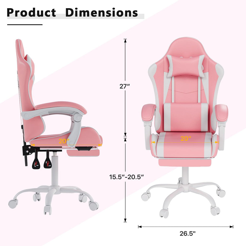 Gaming Chair with Headrest and Footrest, Pink