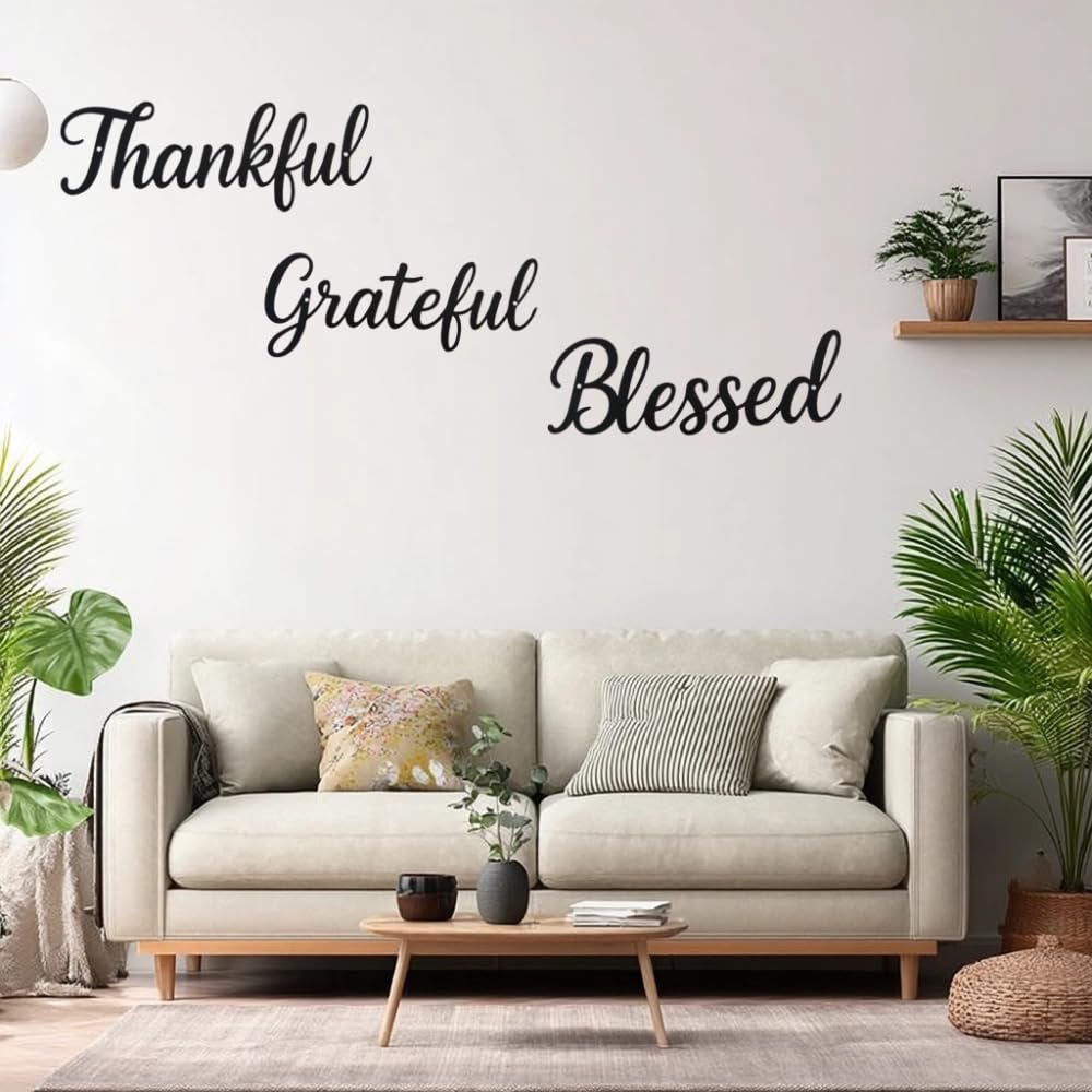 Thankful Grateful Blessed Wall Decor, Christian Wall Art 3Pcs