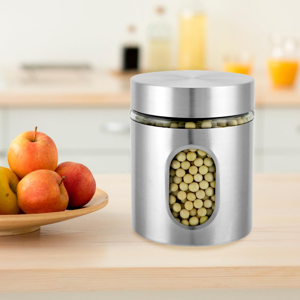 6 Pack 20 oz Stainless Steel Glass Kitchen Canisters Set, Airtight Food Storage Containers with Window, for Flour