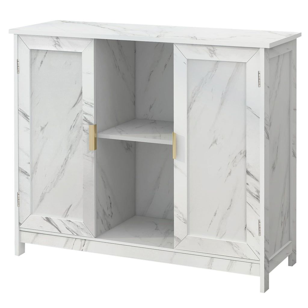 Marble Top Narrow Sideboard Cabinet, White Marble Side Buffet Cabinet