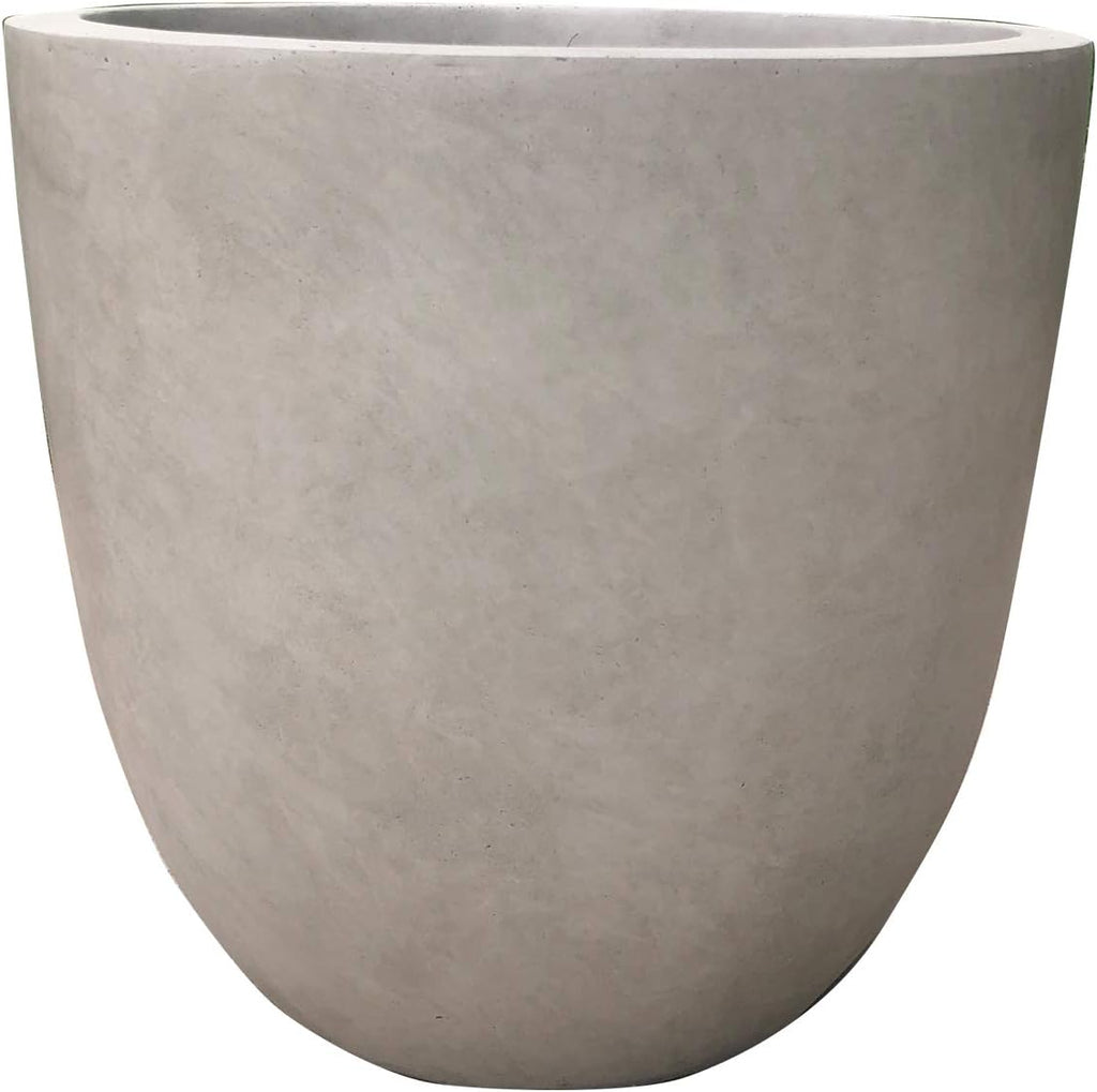 Large Round Bowl Weathered Concrete Planter 18" Dia, Outdoor | Rubber Plug for Indoor, Drainage for Garden