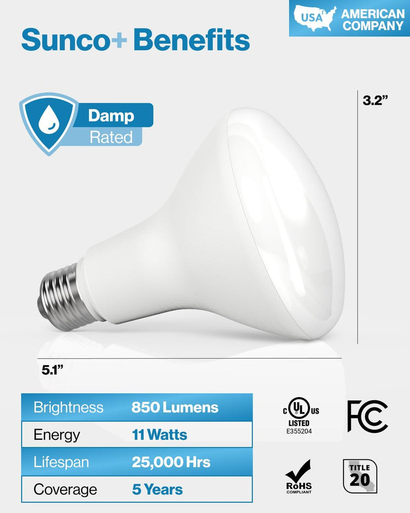 8 Pack BR30 Light Bulbs LED, Recessed Can Light Bulbs, Indoor Flood Bulb, 850 LM, 11W (65W Equivalent), 5000K