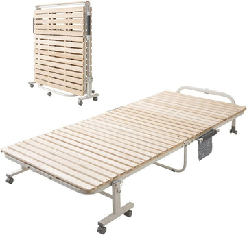 Wooden Slatted Folding Bed Frame, Foldable Rollaway Sturdy Paulownia Japanese Futon Mattress Tatami Natural No