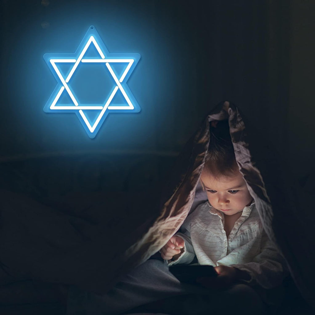 Star of David Neon Sign, Hanukkah Decoration Jewish Star Blue Neon Light, LED Wall Decor, Housewarming Birthday Gifts