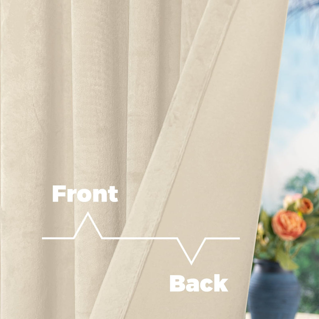 Cream Beige Thick Velvet Blackout Curtains 90 Inch
