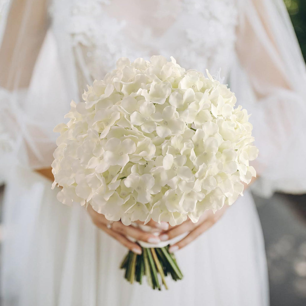 24 Pcs White Artificial Bulk, Faux Full Heads with Stems, Fake Silk for Wedding, Garden, Home, Party Decoration