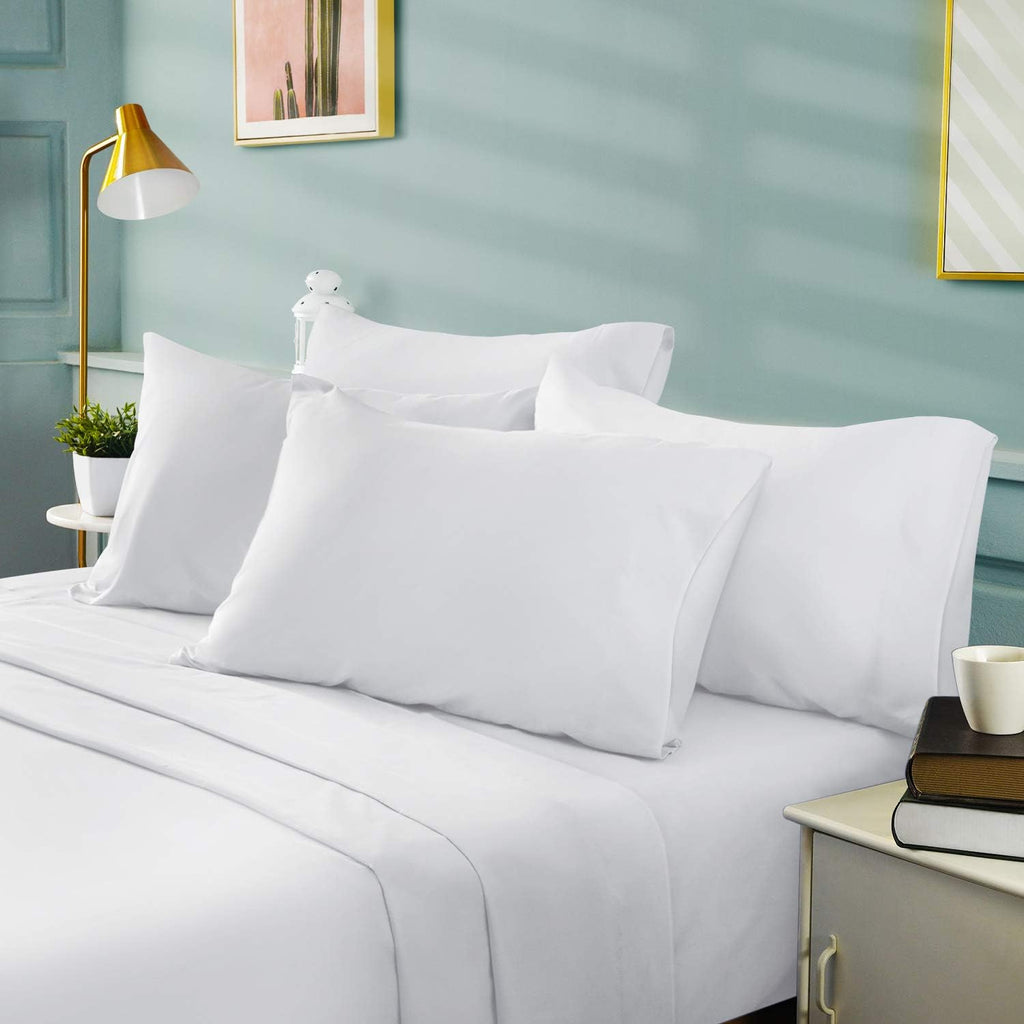 Hotel Luxury Bed Sheets Set 6 Piece(Queen, White) - Super Soft 1800 Thread Count 100% Microfiber Sheets with Deep