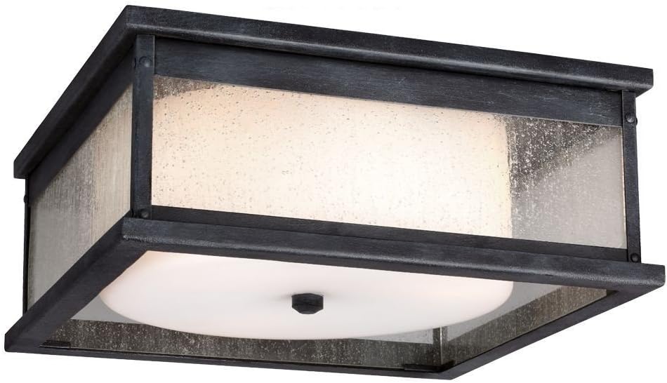 Pediment Outdoor Flush Mount Ceiling Lighting, Bronze, 2-Light (13"W x 6"H) 80watts