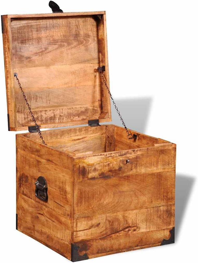 Handmade Cubic Storage Chest, Rustic Mango Wood Organizer Box, Decorative Wooden Trunk , and Entryway, 18-Inch Square