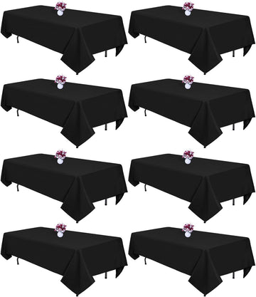 8 Packs Black Tablecloths 60x126 Inch Rectangular Table Cloths for 8 Foot Rectangle Tables, Wrinkle 