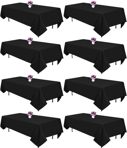 8 Packs Black Tablecloths 60x126 Inch Rectangular Table Cloths for 8 Foot Rectangle Tables, Wrinkle 