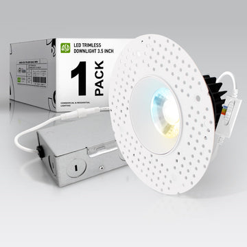 3 Inch Trimless LED Recessed Ceiling Light Fixture, Mud-in Canless Downlight with Junction Box, 5CCT Selectable