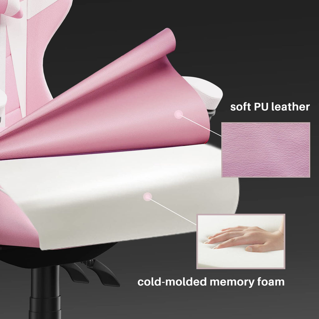 Gaming Chair with Lumbar Support, Comfy Gamer Chairs Pink