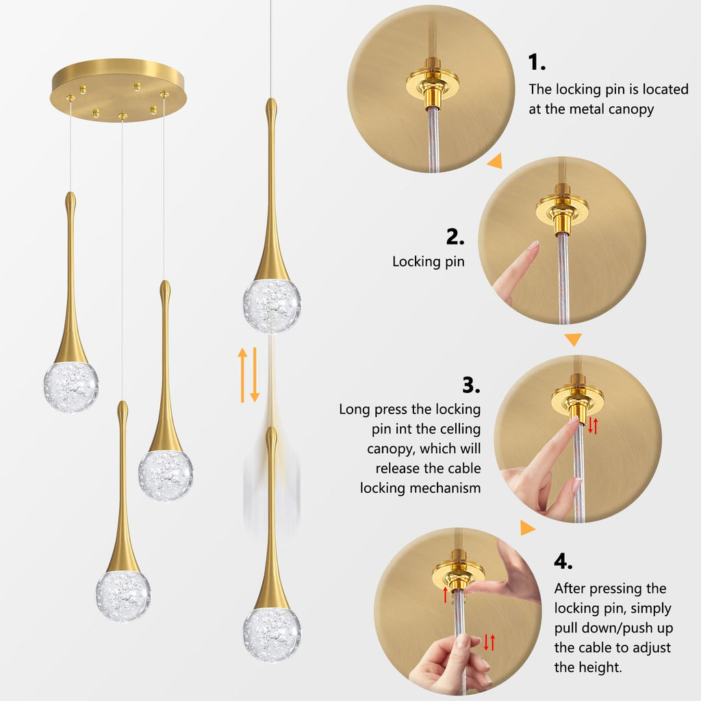 Cenzoz 3-Lights Modern Pendant Lights Island LED Dimmable Crystal Glam Ceiling Pendant Lighting Chandelier Hallway