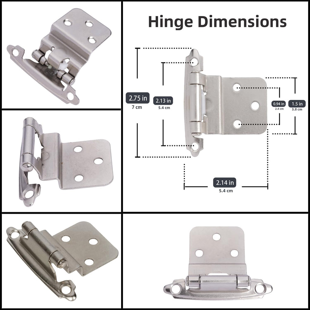 3/8" Inset Cabinet Hinges Brushed Nickel (10 Pair -20 Pcs) Offset Self Closing Cabinet Hinges Cabinets Satin Nickel