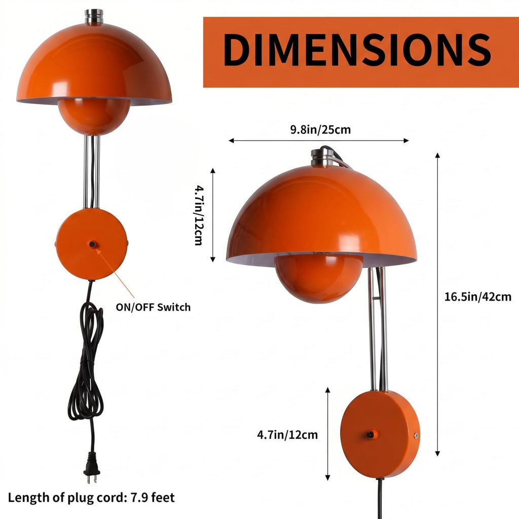 Mid-Century Modern Bud Plug in Wall Sconces, Pastel Orange