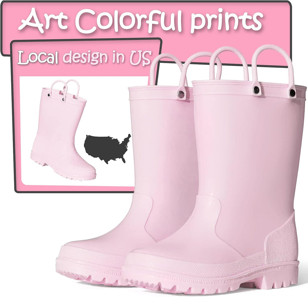 Kids Girls & Boys Rain Boots with Easy-on Handles Outdoors