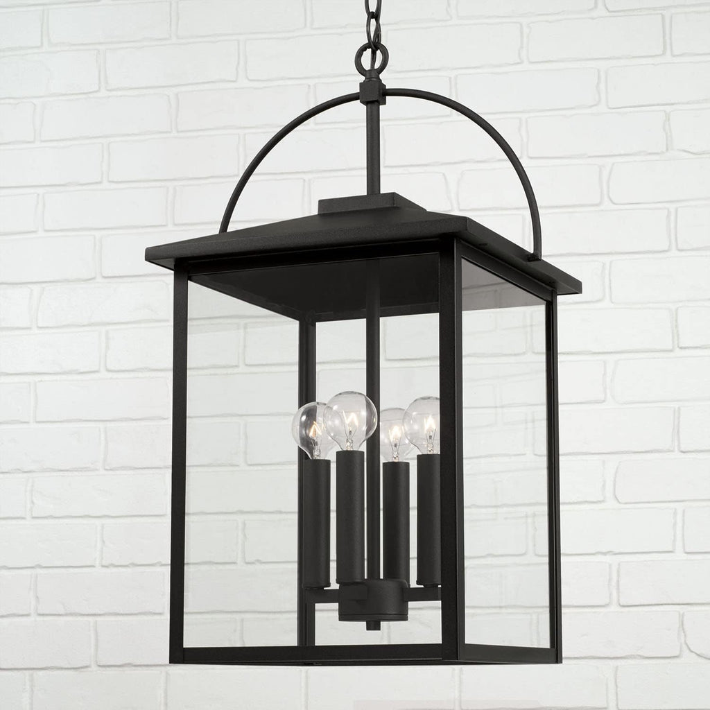 Bryson Transitional Clear Glass Outdoor Pendant Hanging Lantern, 4-Light 240 Total Watts, 24" H x 13" W, Black