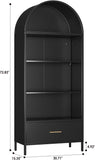 73" Tall Arched Bookcase with Drawer, Metal Arched Cabinet with 2 Adjustable Shelves, Open Display Shelf