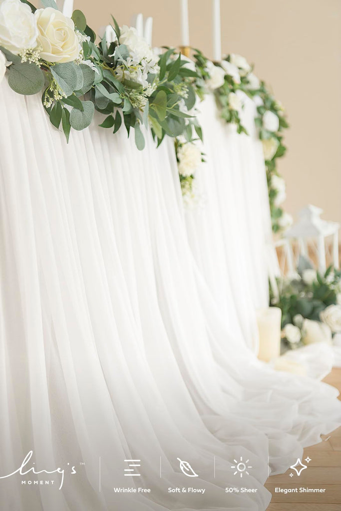 White Table Skirt, 14FT Chiffon Desk Skirt for Wedding
