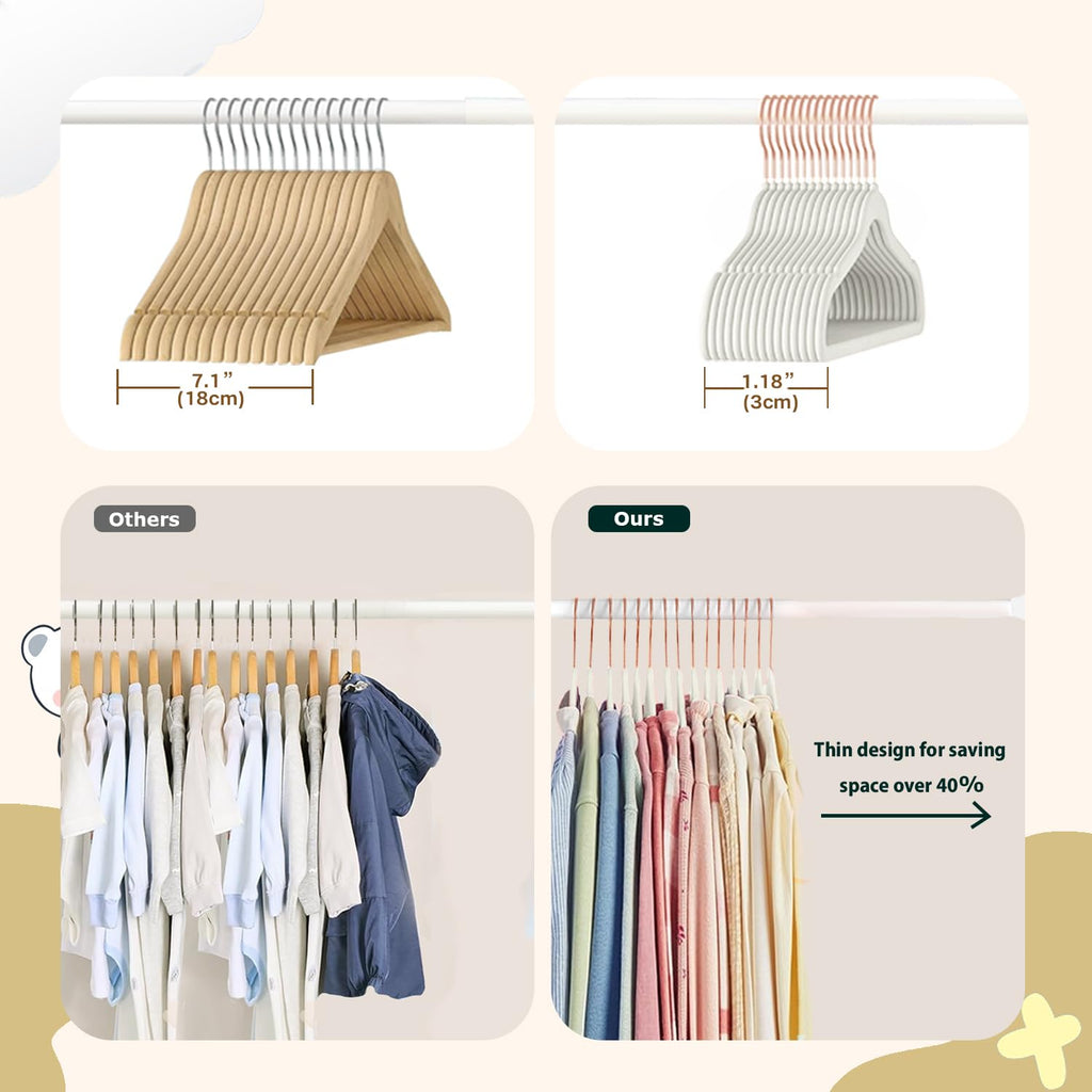 Baby Velvet Hangers Non-Slip Space Saving Swivel Hook 32 Pack Cream